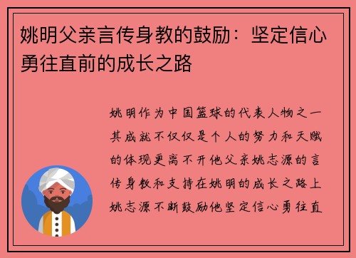 姚明父亲言传身教的鼓励：坚定信心勇往直前的成长之路